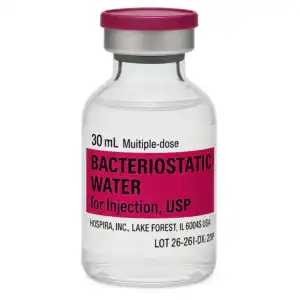 Bacteriostatic water vial for injection, medical use, sterile solution.